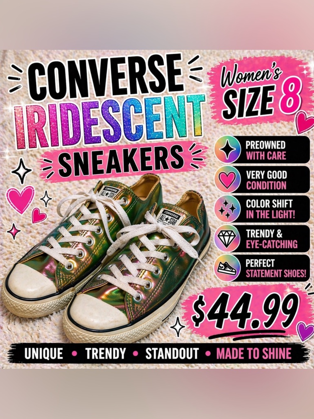Converse Iridescent Low-Top Sneakers — Green to Purple Shift